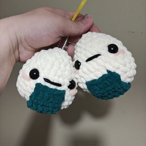 Plush Onigiri Keychain Set - Cream and Green